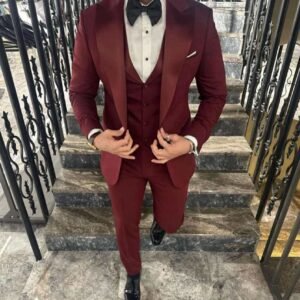 Bold Burgundy Three-Piece Tuxedo