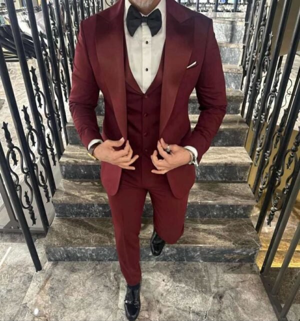 Bold Burgundy Three-Piece Tuxedo