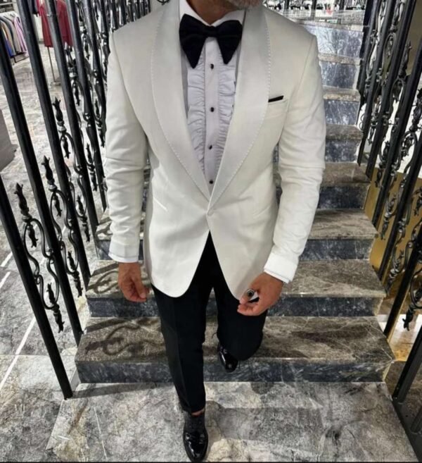 Sophisticated White Double-Breasted Tuxedo Suit