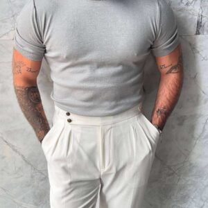 Men’s Light Grey Ribbed Knit Short Sleeve Tee