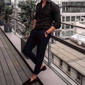 Men's Black Casual Shirt with Slim-Fit Trousers
