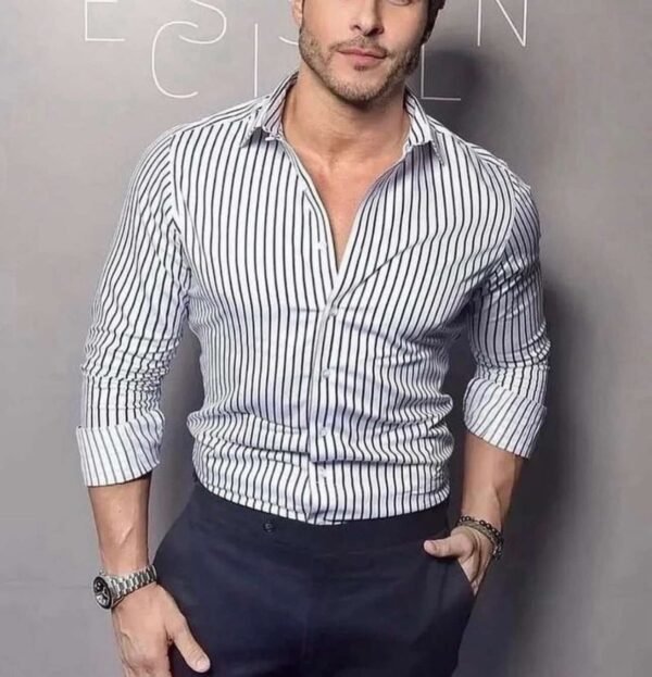 Men's Striped Slim-Fit Dress Shirt
