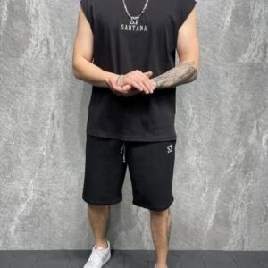 Men's Santana Black Sleeveless Tracksuit Set