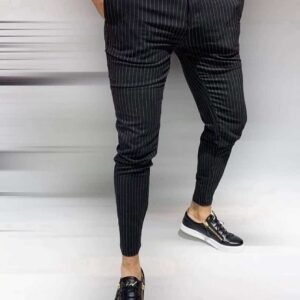 Black Pinstripe Slim-Fit Dress Pants