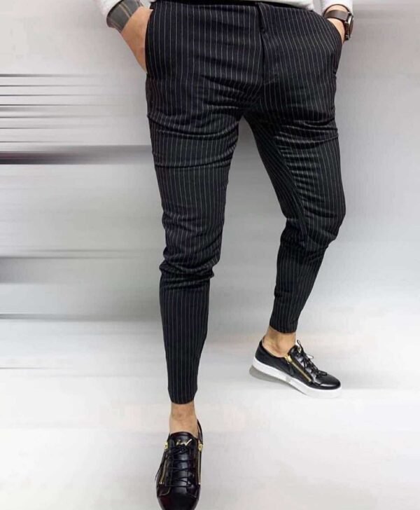 Black Pinstripe Slim-Fit Dress Pants