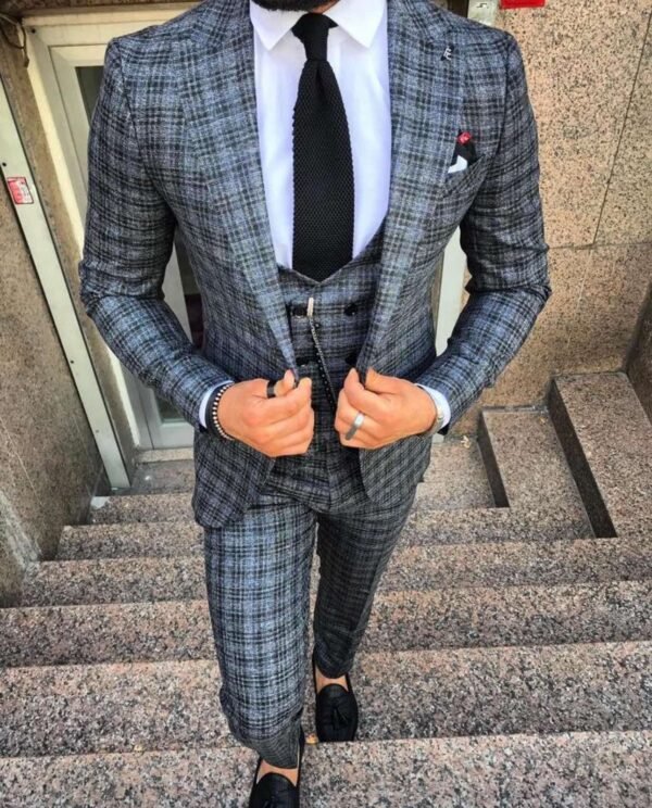 Men's 3-Piece Slim Fit Plaid Suit – Modern Tailored Style