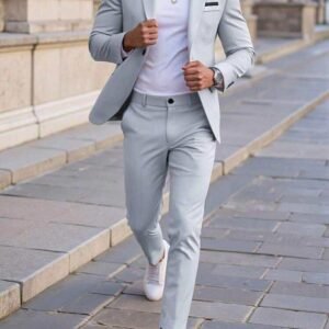 Men’s Slim Fit Casual Suit – Light Gray Blazer & Trouser Set
