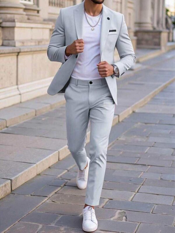 Men’s Slim Fit Casual Suit – Light Gray Blazer & Trouser Set
