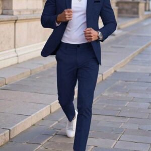 Men’s Slim Fit Casual Suit – Navy Blue Blazer & Trouser Set