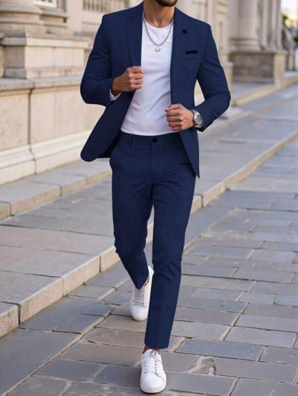 Men’s Slim Fit Casual Suit – Navy Blue Blazer & Trouser Set