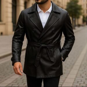 Xhaketë Lëkure për Meshkuj me Dizajn Klasik Trench