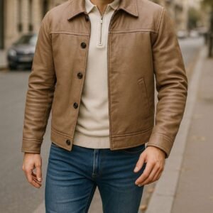 Xhaketë me Efekte Lëkure Klasike – Ngjyrë Kafe E Hapët