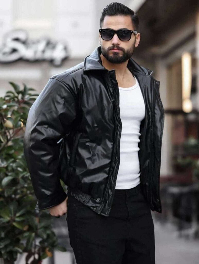 Xhaketë me Efekte Lëkure Shiny Black – Urban Style