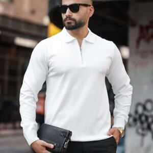 Bluzë Polo me Zip – Ngjyrë e Bardhë