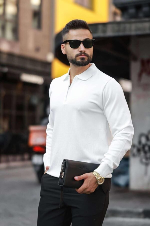 Bluzë Polo me Zip – Ngjyrë e Bardhë