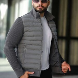 Xhup Bomber Slimfit me Detaje Teksturore – Ngjyrë Kafe e Hapur
