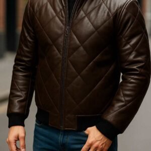 Bomber Lëkure – Kafe e Errët Quilted
