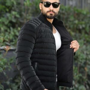 Xhup Bomber Slimfit i Mbushur – Ngjyrë e Zezë Klasike