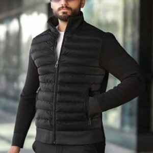 Xhup Bomber Slimfit me Mëngë Teksturore – Ngjyrë e Zezë