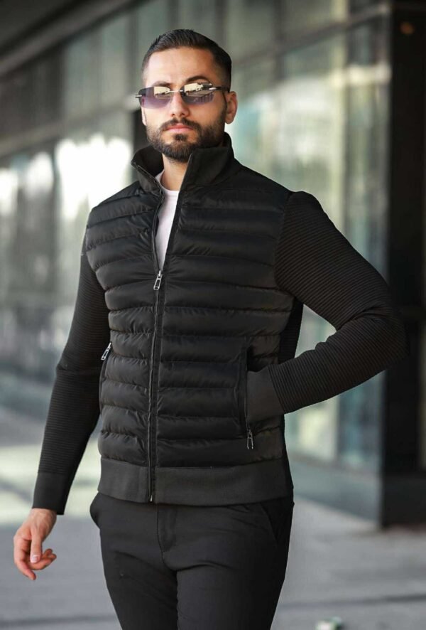 Xhup Bomber Slimfit me Mëngë Teksturore – Ngjyrë e Zezë