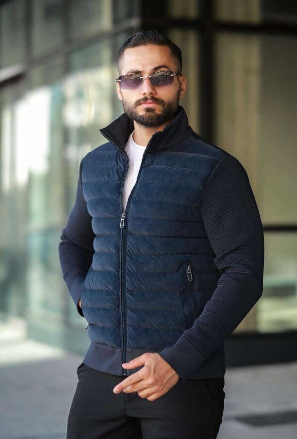 Xhup Bomber Slimfit me Mëngë Teksturore – Ngjyrë Blu e Errët