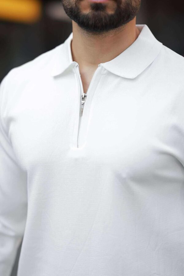 Bluzë Polo me Zip – Ngjyrë e Bardhë