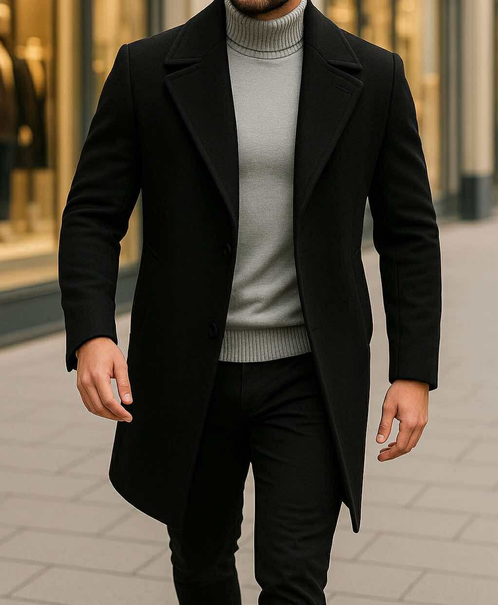 Pallto e Zezë Klasike për Meshkuj – Elegancë & Rafinitet