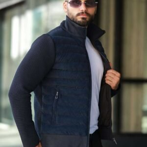 Xhup Bomber Slimfit me Mëngë Teksturore – Ngjyrë Blu e Errët