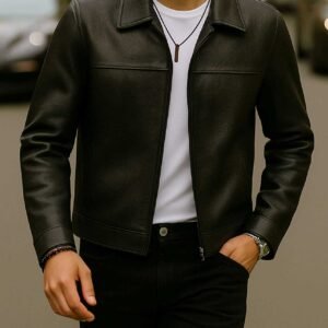 Xhaketë me Efekte Lëkure Teksturore e Zezë – Elegancë & Stil Modern