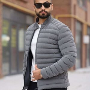 Xhup Bomber Slimfit i Mbushur – Ngjyrë Gri e Hapur