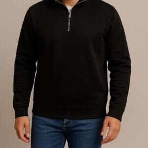 Bluzë me Gjysmë-Zip – E Zezë Minimaliste