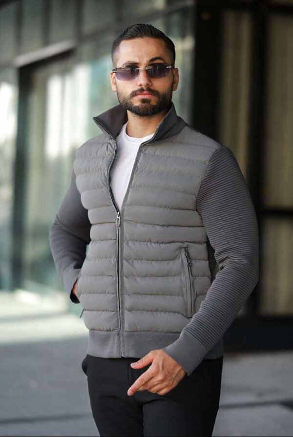Xhup Bomber Slimfit me Detaje Teksturore – Ngjyrë Gri