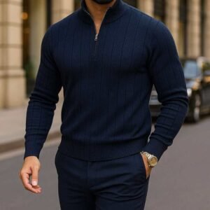 Bluzë Trikotazh me Gjysmë-Zinxhir – Blu Navy