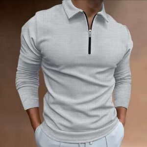 Polo Zip Tee – Gri Teksturore