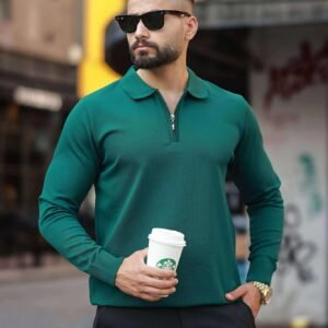 Bluzë Polo me Zip – Ngjyrë e Gjelbër
