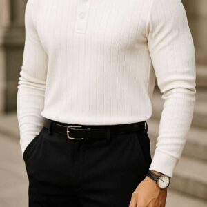 Polo Triko me Vija Vertikale – Ngjyrë e Bardhë