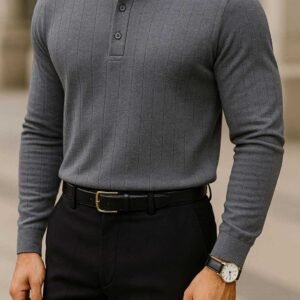 Polo Triko me Vija Vertikale – Ngjyrë Gri