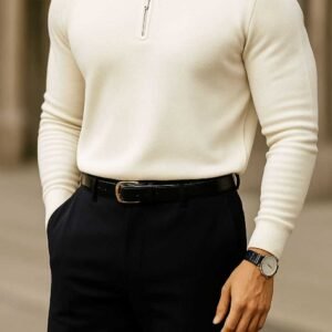 Polo Zip Triko – Ngjyrë E Bardhë