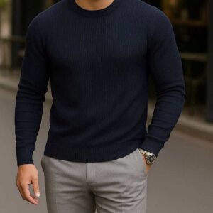 Pulovër Premium me Gjatësi të Plotë – Blu Navy Elegante