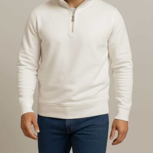 Bluzë me Gjysmë-Zip – E Bardhë Minimaliste