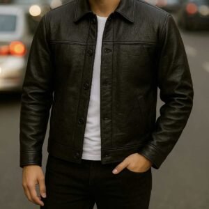 Xhaketë Lëkure me Kopsa – E Zezë Klasike