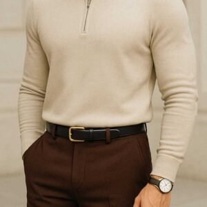 Polo Zip Triko – Ngjyrë Bezhë