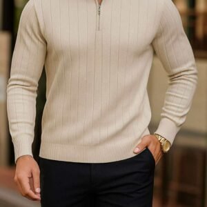 Polo Zip Knit – Beige Classic
