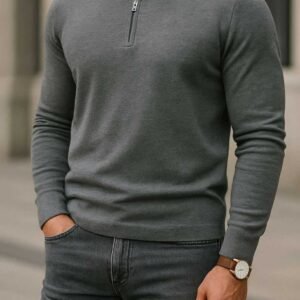 Polo Zip Triko – Ngjyrë Gri