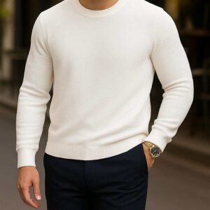 Pulovër Premium me Gjatësi të Plotë – E Bardhë Krem