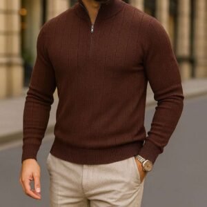 Bluzë Trikotazh me Gjysmë-Zinxhir – Kafe Mocha