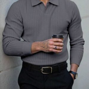 Polo-Knit me Jakë – Ngjyrë Gri Elegant