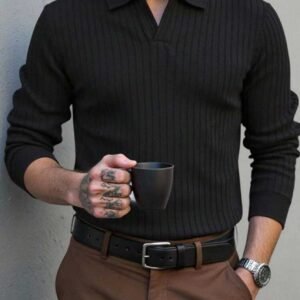 Polo-Knit me Jakë – Ngjyrë e Zezë Klasike