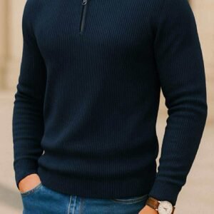 Pulovër Polo-Zip – Blu e Errët (Navy)