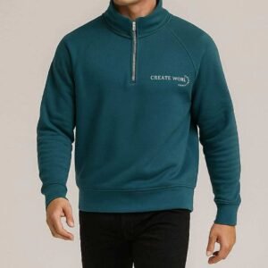 Bluzë gjysmë-zip blu “Create World”